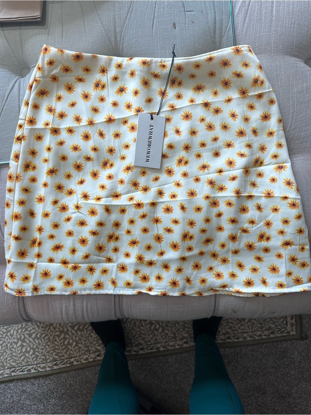 We Wore What White Sunflower Print Mini Skirt